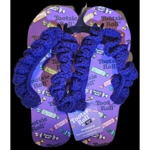 Crocheted RUFFLE Tootsie Roll Purple Flip Flops THONGS New handmade